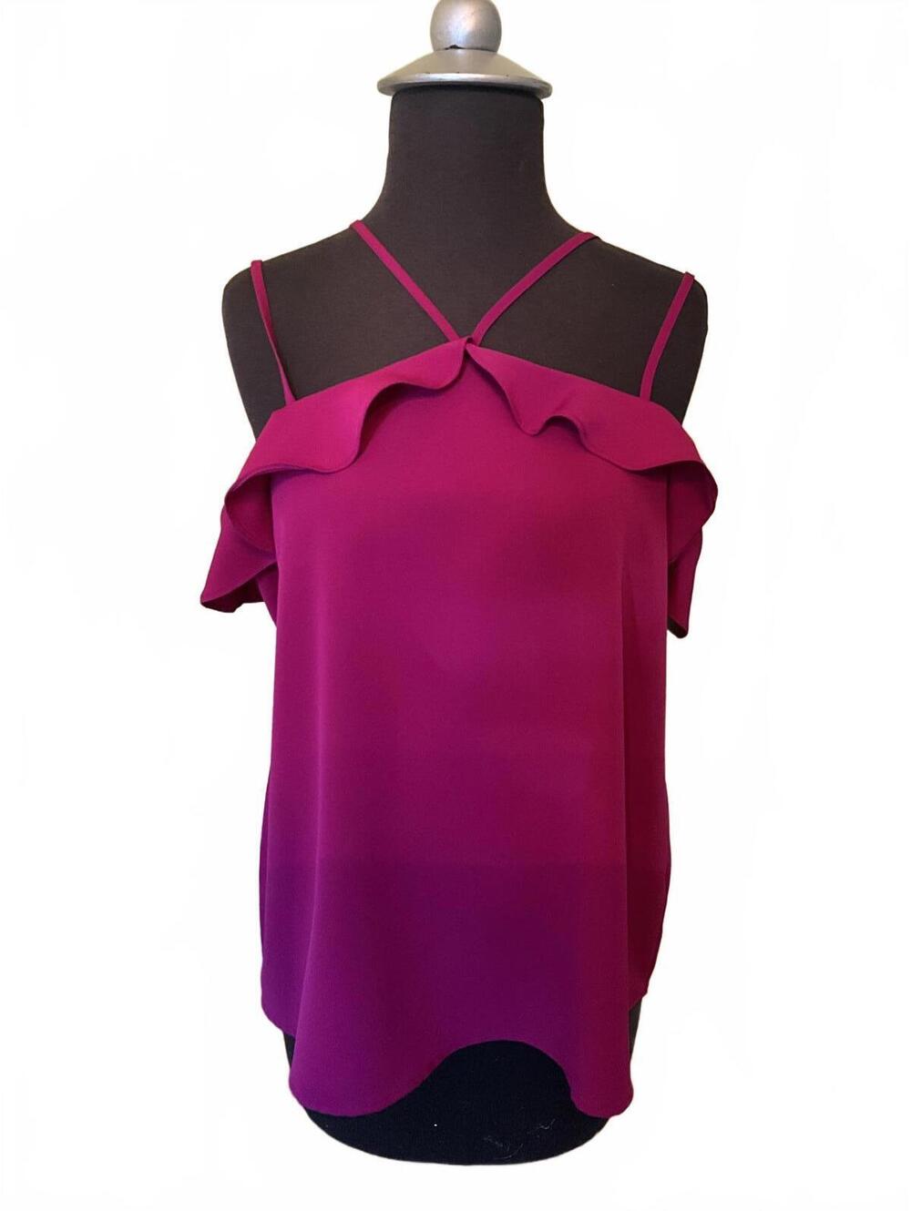 Maurices Strappy Crepe Ruffle Magenta Tank